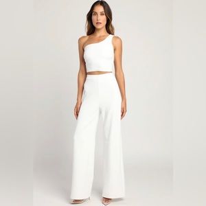 Lulu’s Amor and Beyond Ivory One-Shoulder Two-Piece Jumpsuit